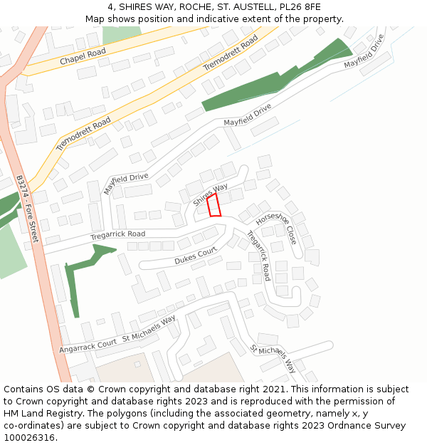 4, SHIRES WAY, ROCHE, ST. AUSTELL, PL26 8FE: Location map and indicative extent of plot