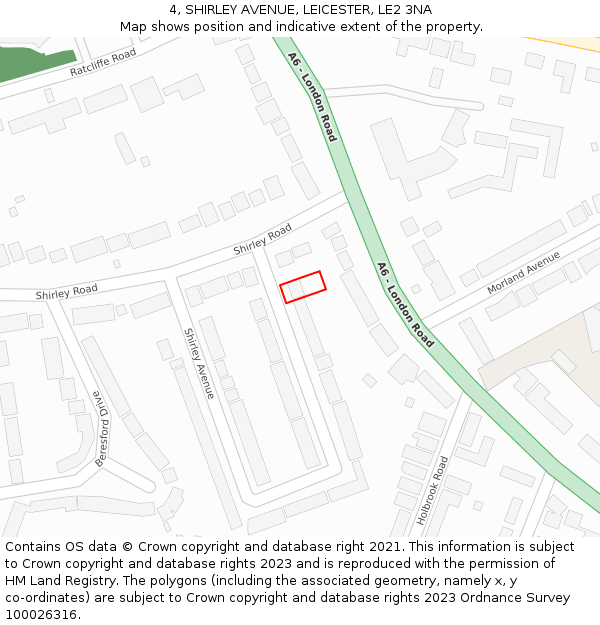 4, SHIRLEY AVENUE, LEICESTER, LE2 3NA: Location map and indicative extent of plot