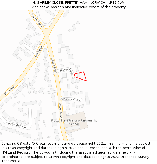 4, SHIRLEY CLOSE, FRETTENHAM, NORWICH, NR12 7LW: Location map and indicative extent of plot