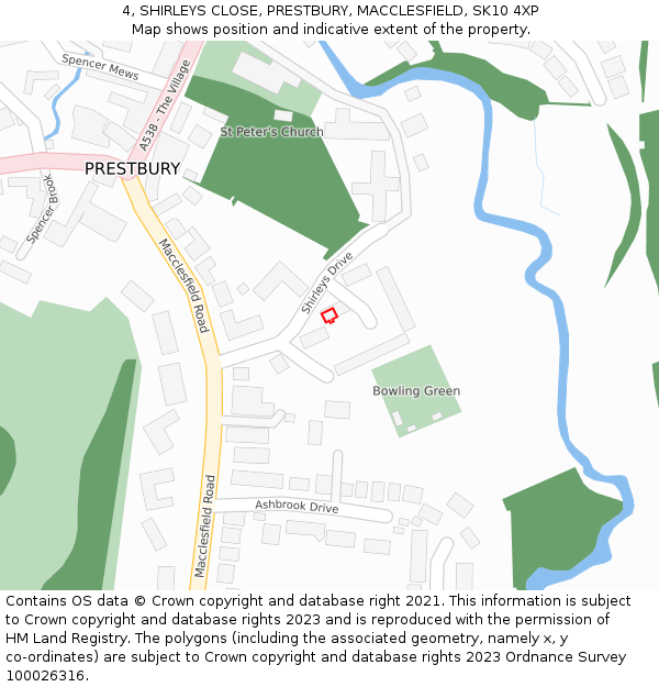 4, SHIRLEYS CLOSE, PRESTBURY, MACCLESFIELD, SK10 4XP: Location map and indicative extent of plot