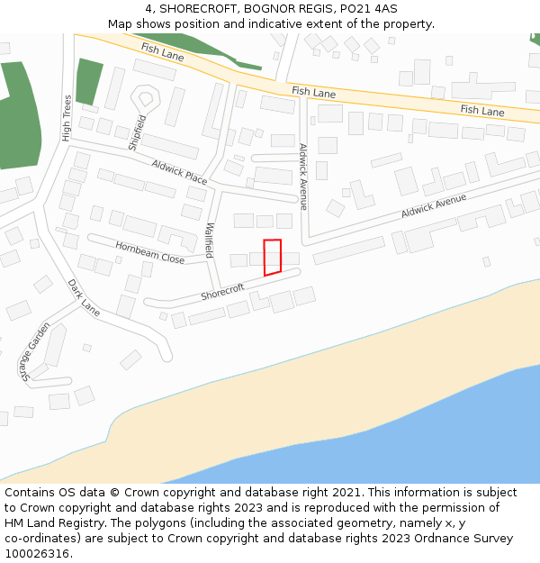 4, SHORECROFT, BOGNOR REGIS, PO21 4AS: Location map and indicative extent of plot