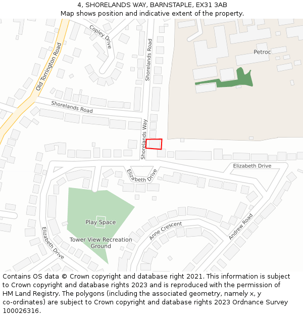 4, SHORELANDS WAY, BARNSTAPLE, EX31 3AB: Location map and indicative extent of plot