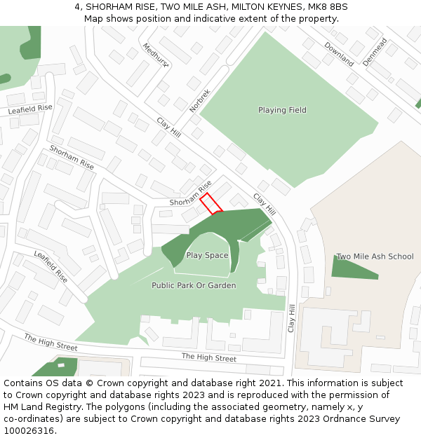 4, SHORHAM RISE, TWO MILE ASH, MILTON KEYNES, MK8 8BS: Location map and indicative extent of plot