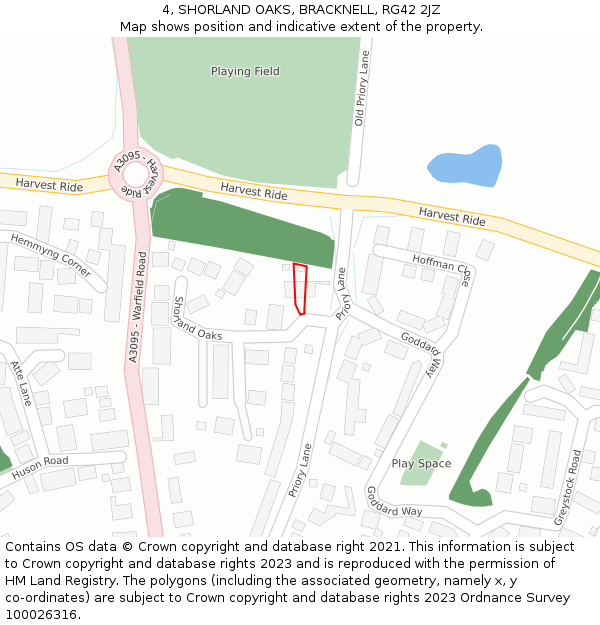 4, SHORLAND OAKS, BRACKNELL, RG42 2JZ: Location map and indicative extent of plot