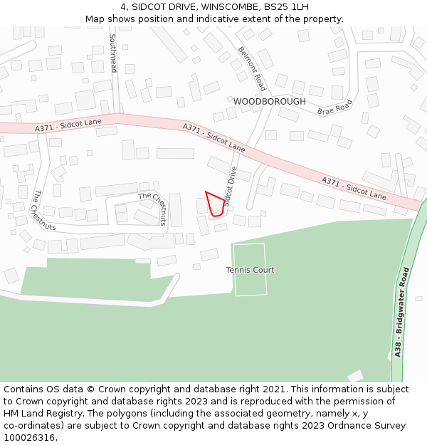 4, SIDCOT DRIVE, WINSCOMBE, BS25 1LH: Location map and indicative extent of plot