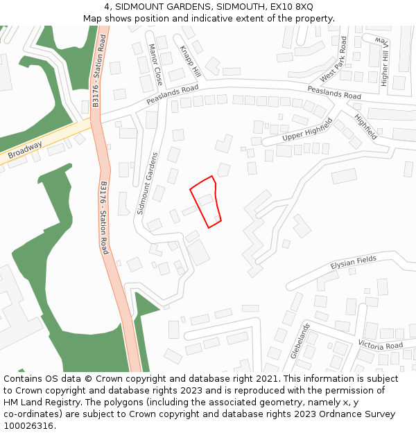 4, SIDMOUNT GARDENS, SIDMOUTH, EX10 8XQ: Location map and indicative extent of plot