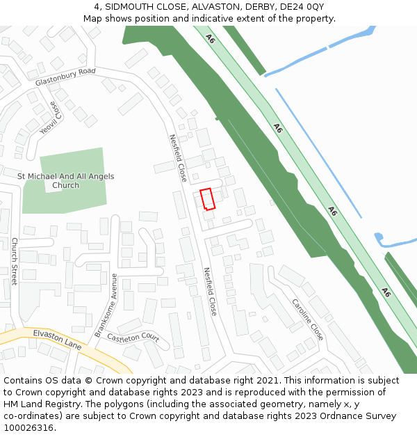 4, SIDMOUTH CLOSE, ALVASTON, DERBY, DE24 0QY: Location map and indicative extent of plot