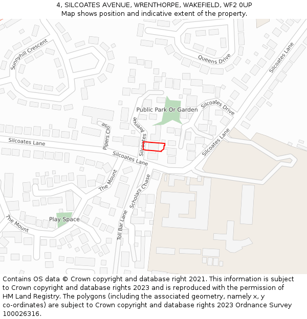 4, SILCOATES AVENUE, WRENTHORPE, WAKEFIELD, WF2 0UP: Location map and indicative extent of plot