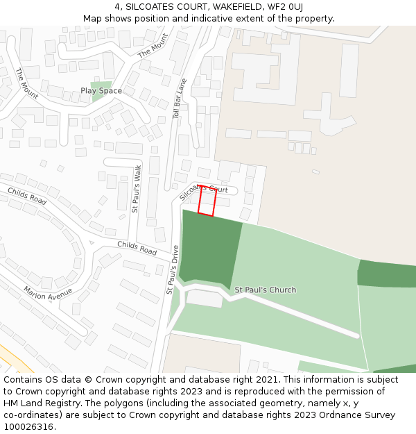 4, SILCOATES COURT, WAKEFIELD, WF2 0UJ: Location map and indicative extent of plot