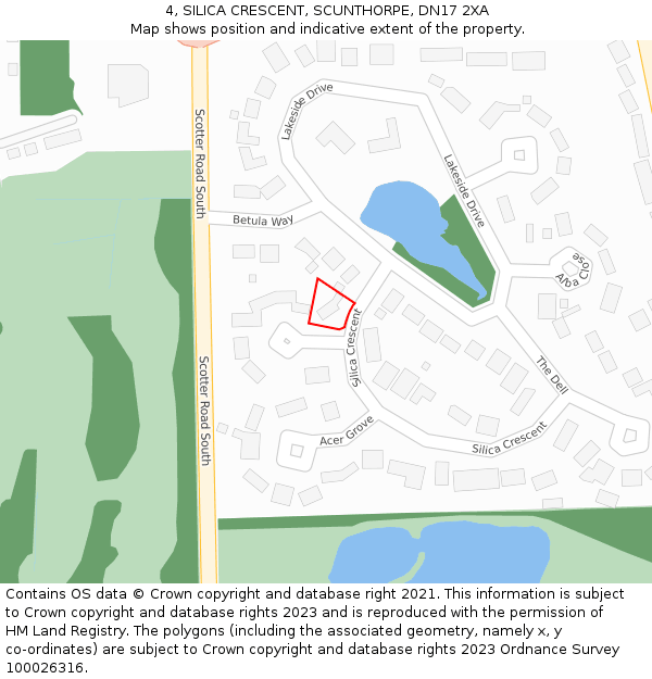 4, SILICA CRESCENT, SCUNTHORPE, DN17 2XA: Location map and indicative extent of plot