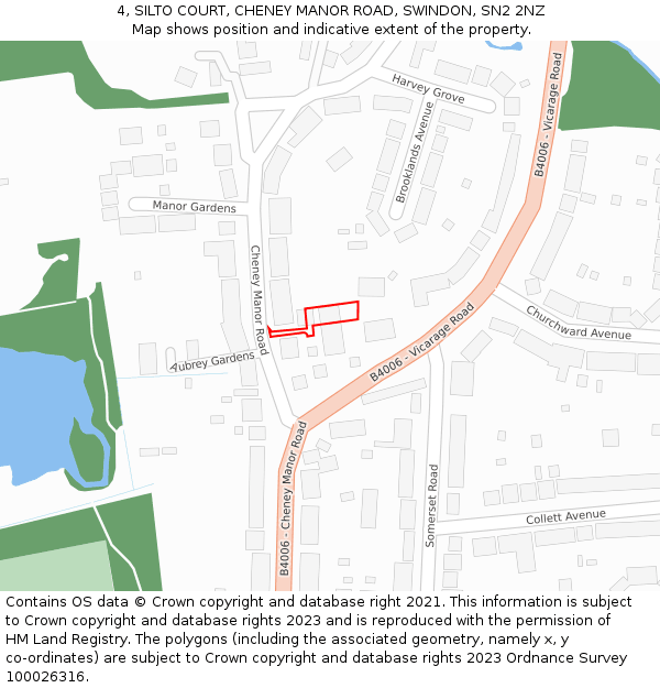 4, SILTO COURT, CHENEY MANOR ROAD, SWINDON, SN2 2NZ: Location map and indicative extent of plot