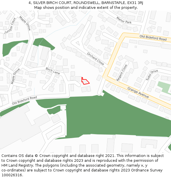 4, SILVER BIRCH COURT, ROUNDSWELL, BARNSTAPLE, EX31 3RJ: Location map and indicative extent of plot