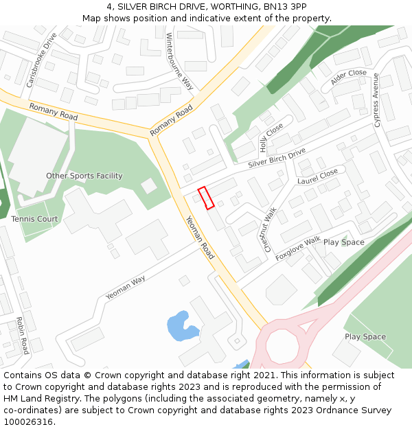 4, SILVER BIRCH DRIVE, WORTHING, BN13 3PP: Location map and indicative extent of plot