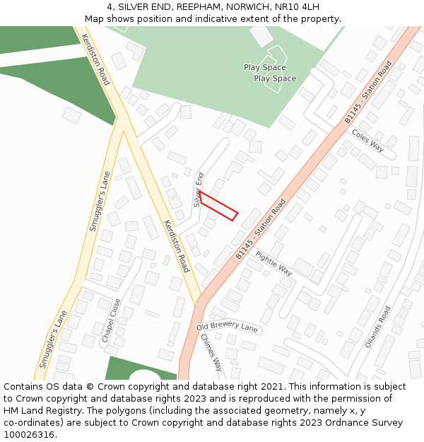 4, SILVER END, REEPHAM, NORWICH, NR10 4LH: Location map and indicative extent of plot