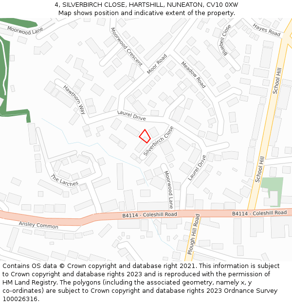 4, SILVERBIRCH CLOSE, HARTSHILL, NUNEATON, CV10 0XW: Location map and indicative extent of plot