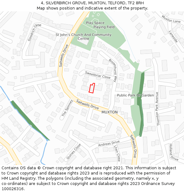 4, SILVERBIRCH GROVE, MUXTON, TELFORD, TF2 8RH: Location map and indicative extent of plot