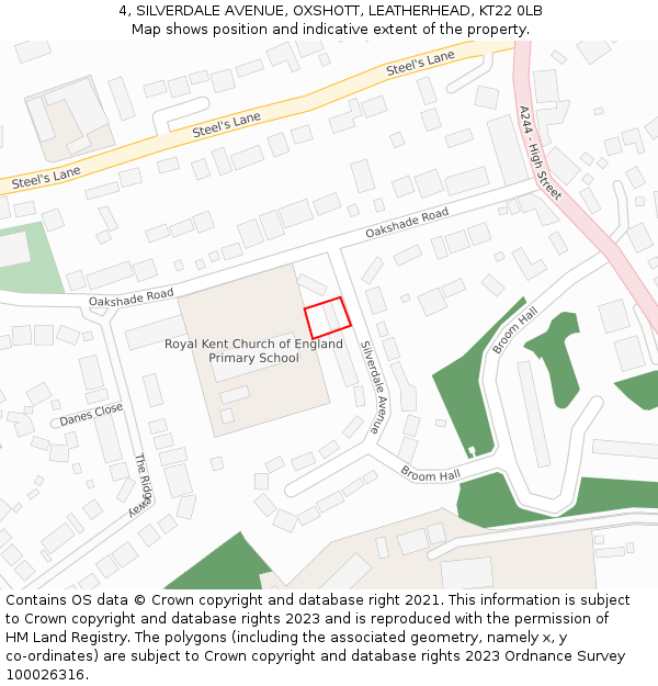 4, SILVERDALE AVENUE, OXSHOTT, LEATHERHEAD, KT22 0LB: Location map and indicative extent of plot