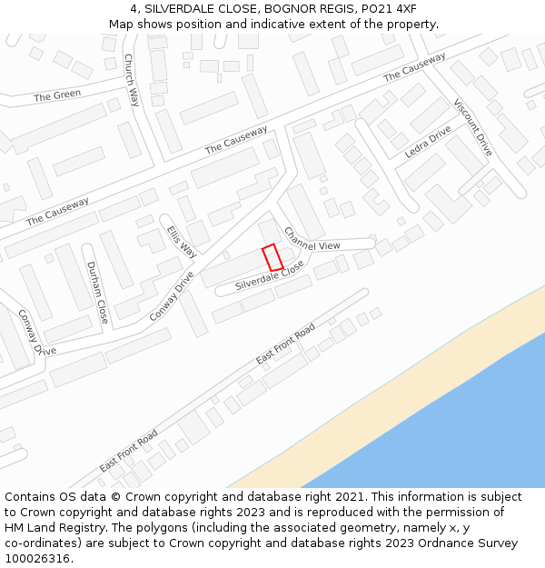 4, SILVERDALE CLOSE, BOGNOR REGIS, PO21 4XF: Location map and indicative extent of plot