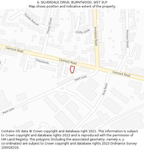 4, SILVERDALE DRIVE, BURNTWOOD, WS7 3UY: Location map and indicative extent of plot