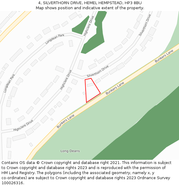 4, SILVERTHORN DRIVE, HEMEL HEMPSTEAD, HP3 8BU: Location map and indicative extent of plot