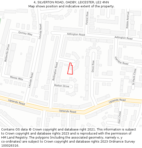 4, SILVERTON ROAD, OADBY, LEICESTER, LE2 4NN: Location map and indicative extent of plot