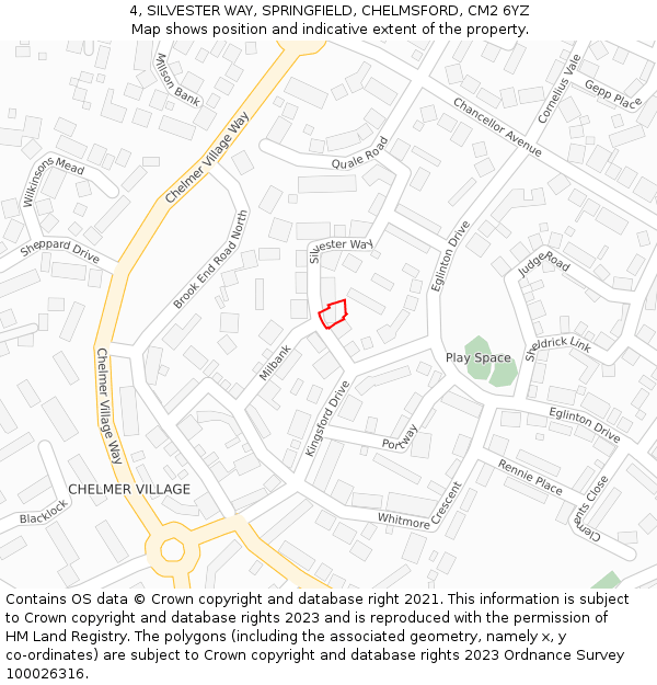 4, SILVESTER WAY, SPRINGFIELD, CHELMSFORD, CM2 6YZ: Location map and indicative extent of plot