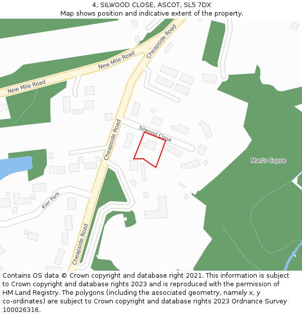 4, SILWOOD CLOSE, ASCOT, SL5 7DX: Location map and indicative extent of plot