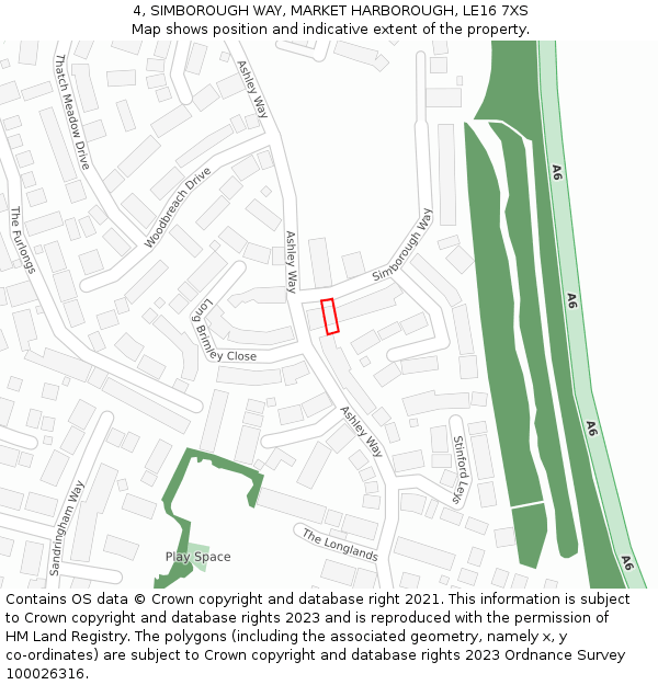 4, SIMBOROUGH WAY, MARKET HARBOROUGH, LE16 7XS: Location map and indicative extent of plot