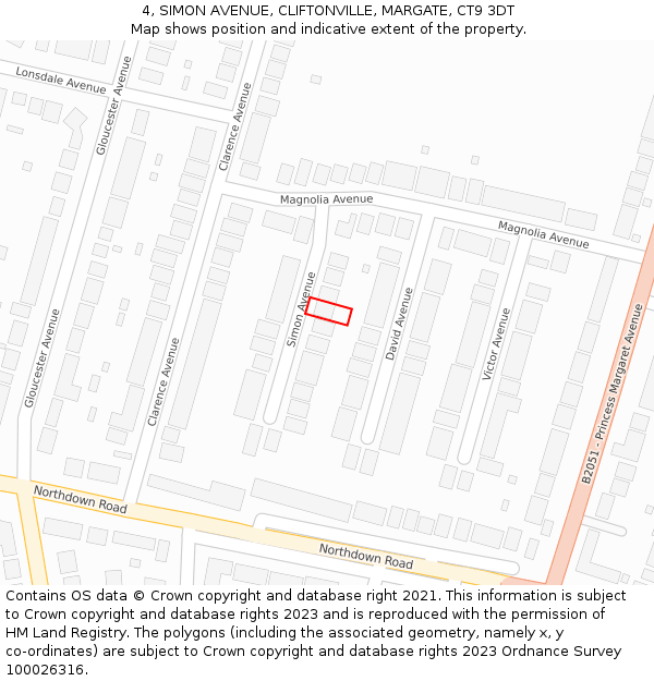 4, SIMON AVENUE, CLIFTONVILLE, MARGATE, CT9 3DT: Location map and indicative extent of plot