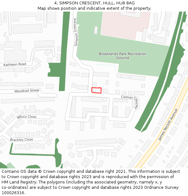 4, SIMPSON CRESCENT, HULL, HU8 8AG: Location map and indicative extent of plot