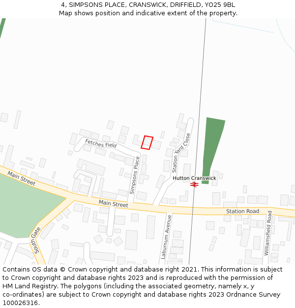 4, SIMPSONS PLACE, CRANSWICK, DRIFFIELD, YO25 9BL: Location map and indicative extent of plot