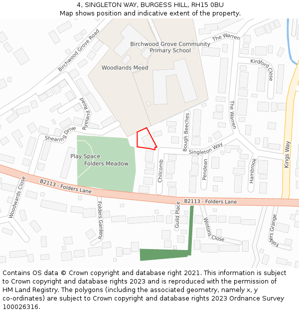 4, SINGLETON WAY, BURGESS HILL, RH15 0BU: Location map and indicative extent of plot