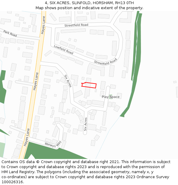 4, SIX ACRES, SLINFOLD, HORSHAM, RH13 0TH: Location map and indicative extent of plot