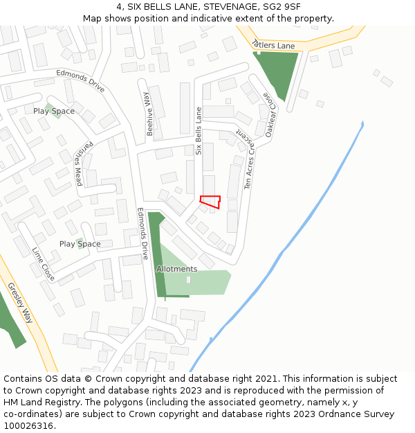 4, SIX BELLS LANE, STEVENAGE, SG2 9SF: Location map and indicative extent of plot