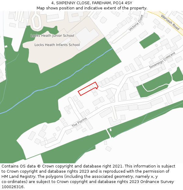 4, SIXPENNY CLOSE, FAREHAM, PO14 4SY: Location map and indicative extent of plot