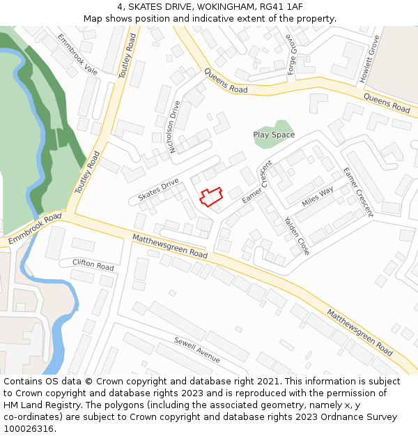 4, SKATES DRIVE, WOKINGHAM, RG41 1AF: Location map and indicative extent of plot