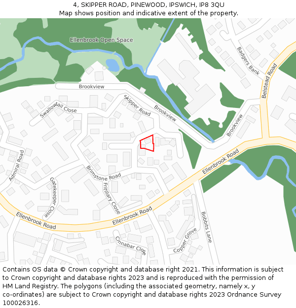 4, SKIPPER ROAD, PINEWOOD, IPSWICH, IP8 3QU: Location map and indicative extent of plot