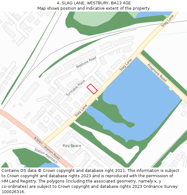 4, SLAG LANE, WESTBURY, BA13 4GE: Location map and indicative extent of plot