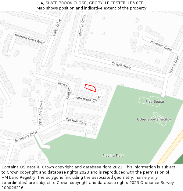 4, SLATE BROOK CLOSE, GROBY, LEICESTER, LE6 0EE: Location map and indicative extent of plot