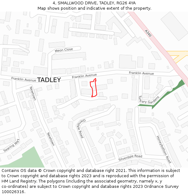 4, SMALLWOOD DRIVE, TADLEY, RG26 4YA: Location map and indicative extent of plot