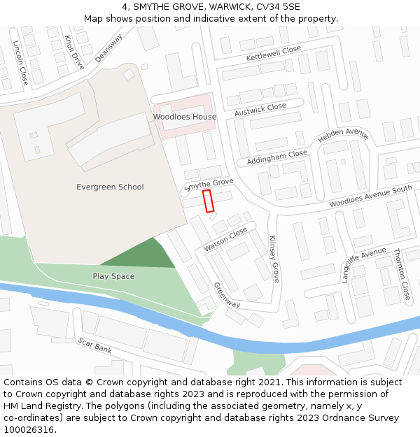 4, SMYTHE GROVE, WARWICK, CV34 5SE: Location map and indicative extent of plot