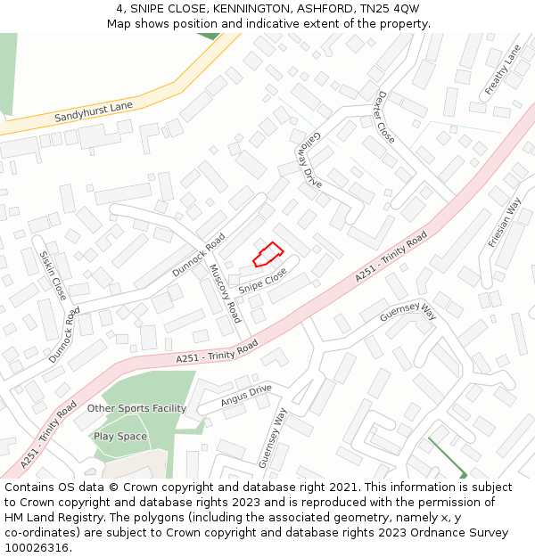 4, SNIPE CLOSE, KENNINGTON, ASHFORD, TN25 4QW: Location map and indicative extent of plot