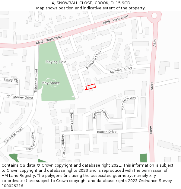 4, SNOWBALL CLOSE, CROOK, DL15 9GD: Location map and indicative extent of plot