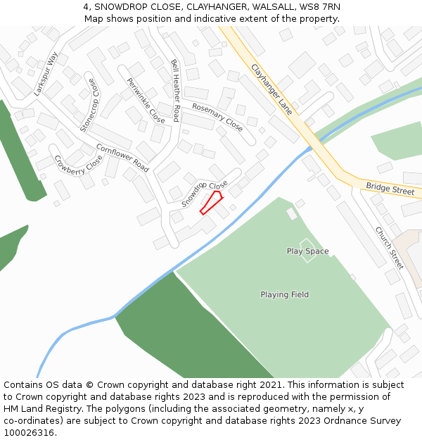 4, SNOWDROP CLOSE, CLAYHANGER, WALSALL, WS8 7RN: Location map and indicative extent of plot