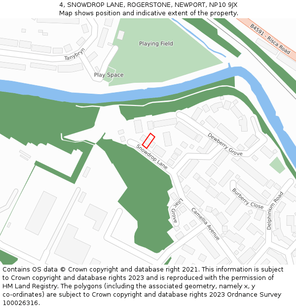 4, SNOWDROP LANE, ROGERSTONE, NEWPORT, NP10 9JX: Location map and indicative extent of plot