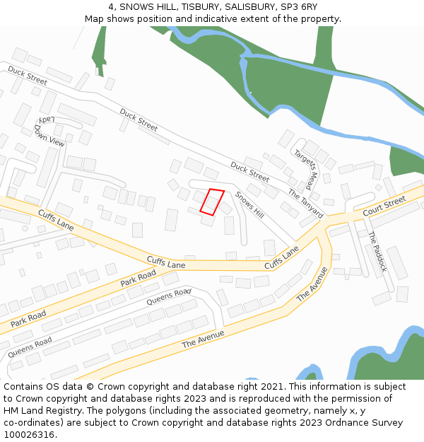 4, SNOWS HILL, TISBURY, SALISBURY, SP3 6RY: Location map and indicative extent of plot