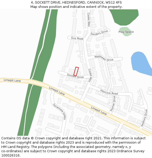 4, SOCKETT DRIVE, HEDNESFORD, CANNOCK, WS12 4FS: Location map and indicative extent of plot