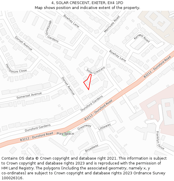 4, SOLAR CRESCENT, EXETER, EX4 1PD: Location map and indicative extent of plot