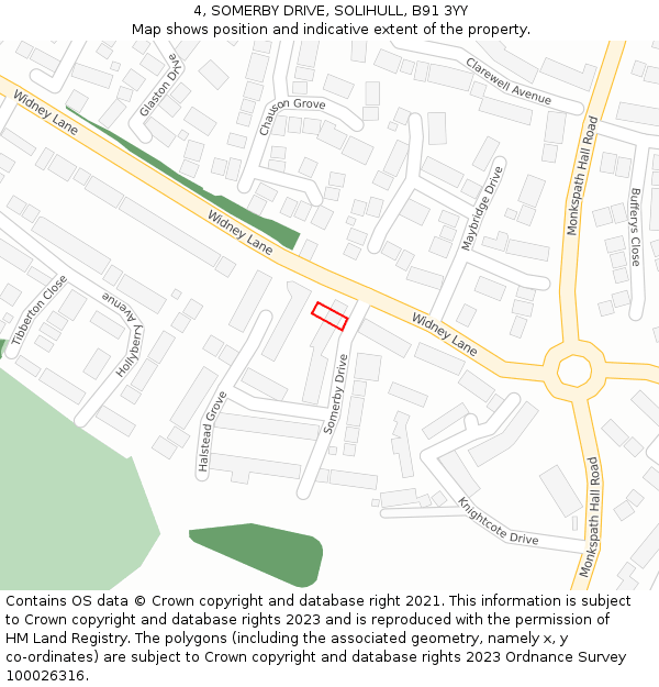 4, SOMERBY DRIVE, SOLIHULL, B91 3YY: Location map and indicative extent of plot