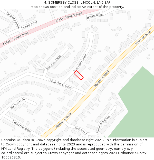 4, SOMERSBY CLOSE, LINCOLN, LN6 8AF: Location map and indicative extent of plot